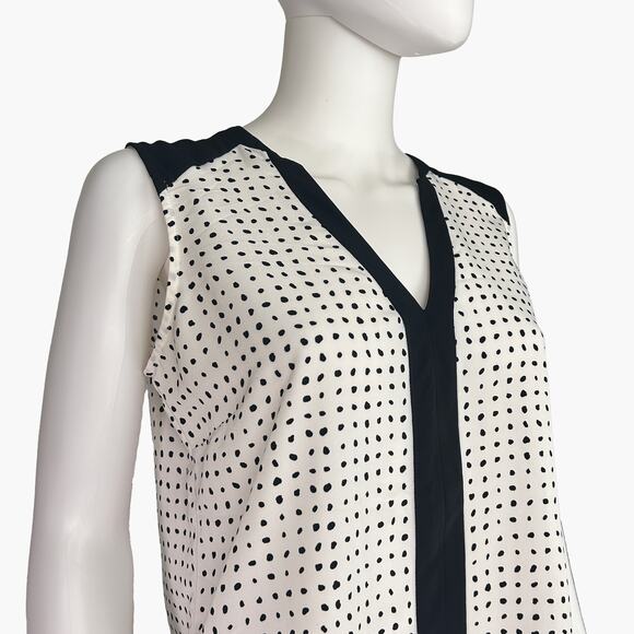 VINCE CAMUTO Abstract Polka Dot Sleeveless Blouse Top (White/Black | Size S) - Picture 2 of 9